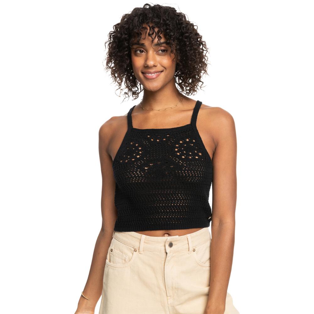 Roxy Women's Malibu Crush Pointelle Stitch Crop Tank ANTHRACITE
