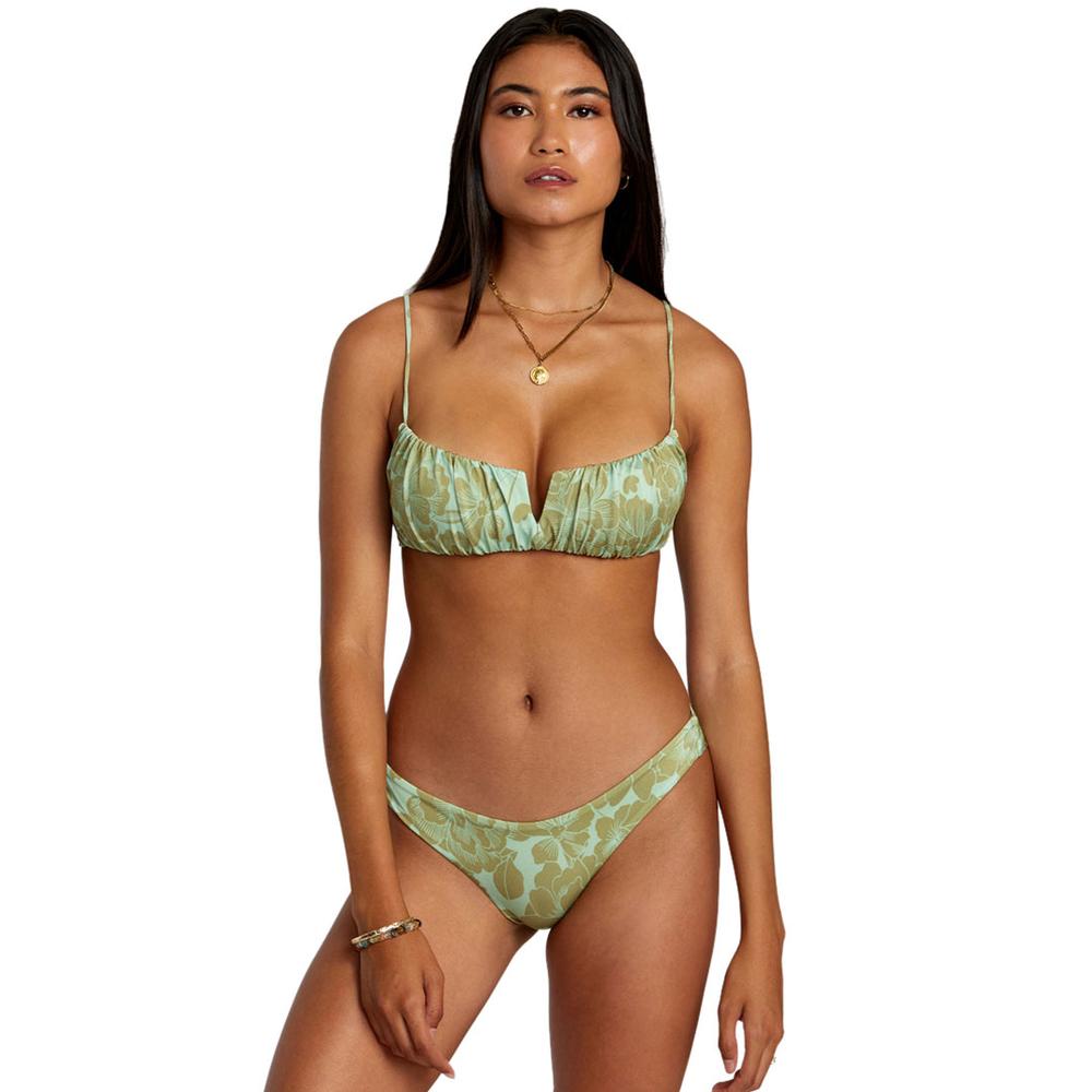 RVCA Women's Fine Lines Shirred Bra Bikini Top SEAFOAM