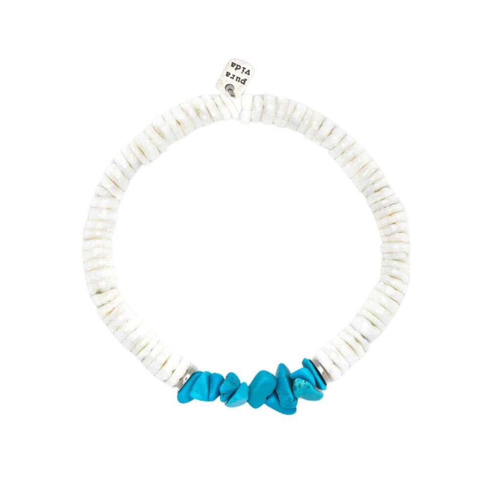  Pura Vida Puka Shell & Turquoise Chip Stretch Bracelet