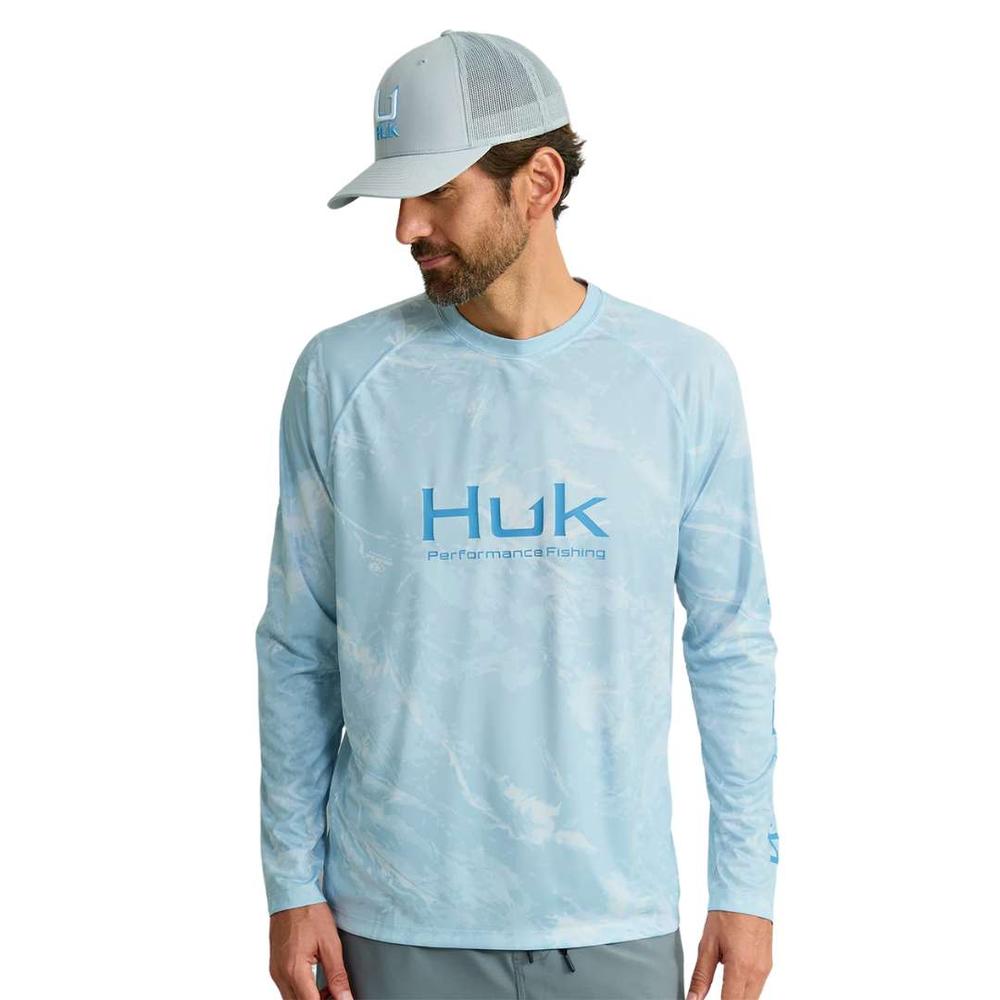 Huk Men's Pursuit Mossy Oak Printed Longsleeved Crew MOESWBONEFISH