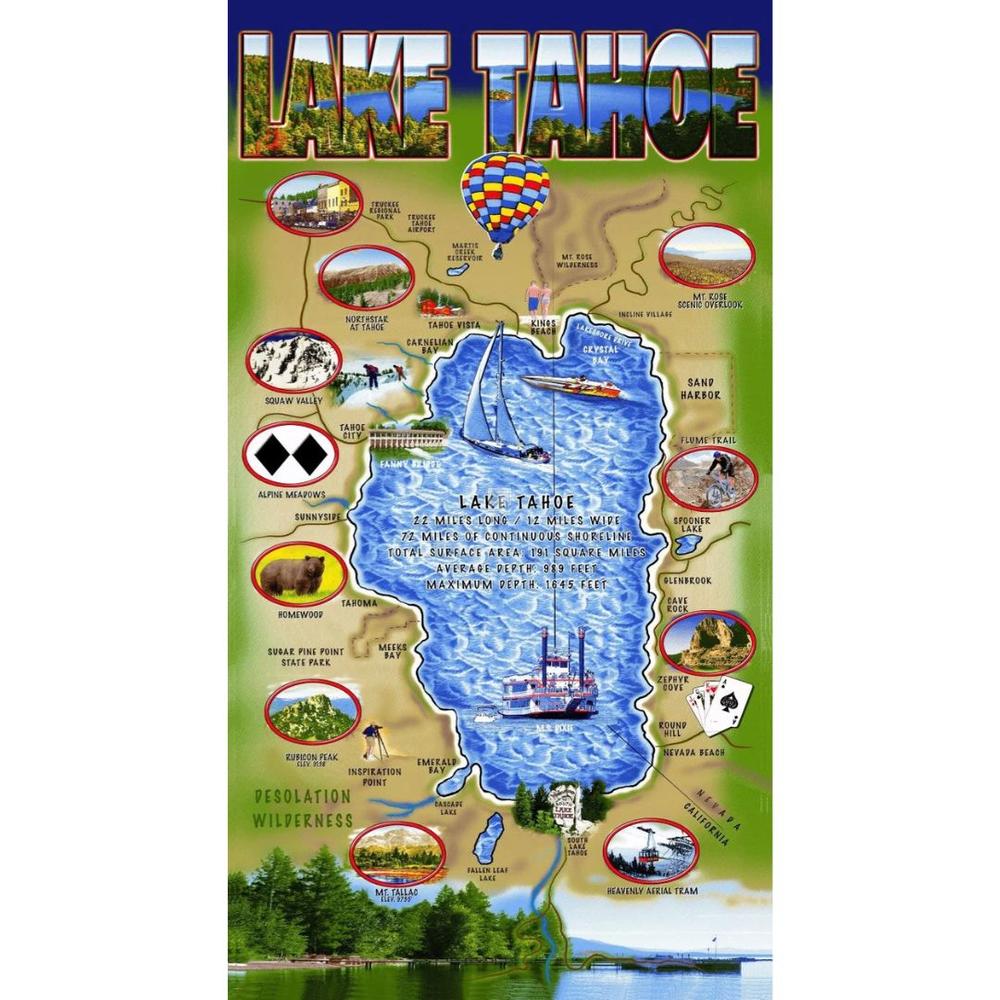 Lake Tahoe Map Velour Beach Towel NA